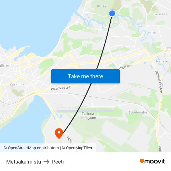 Metsakalmistu to Peetri map