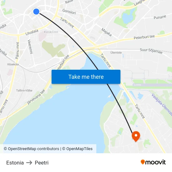 Estonia to Peetri map