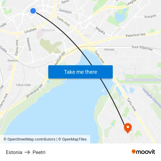 Estonia to Peetri map