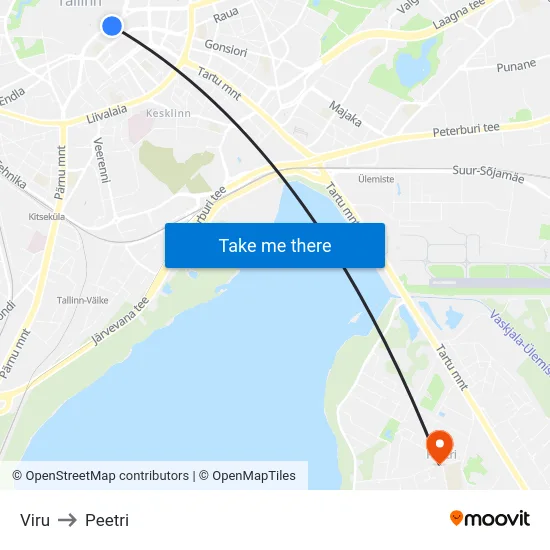 Viru to Peetri map
