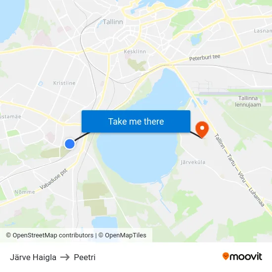 Järve Haigla to Peetri map