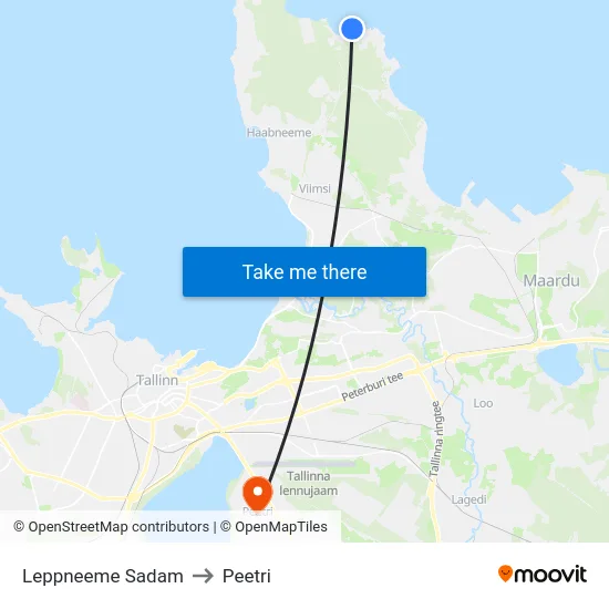 Leppneeme Sadam to Peetri map