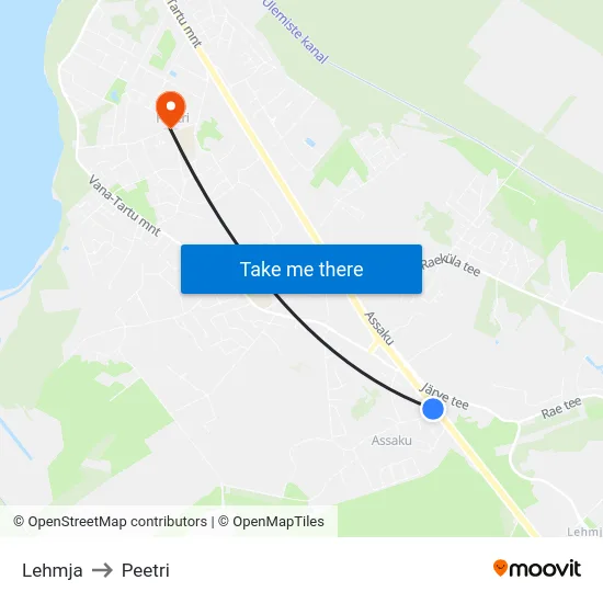 Lehmja to Peetri map