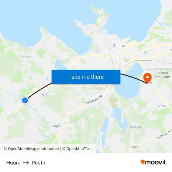 Hüüru to Peetri map