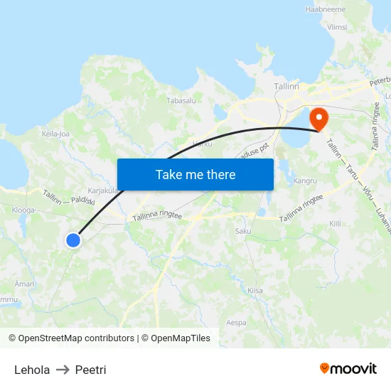 Lehola to Peetri map