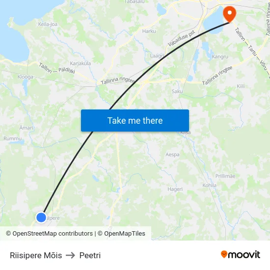 Riisipere Mõis to Peetri map