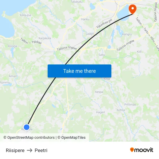 Riisipere to Peetri map