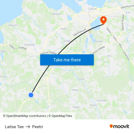 Laitse Tee to Peetri map