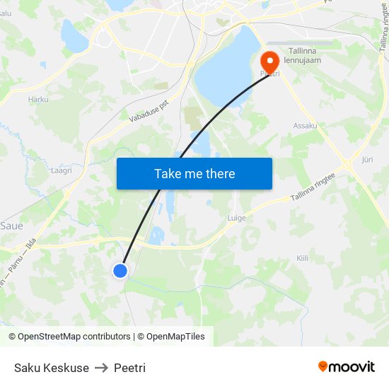 Saku Keskuse to Peetri map