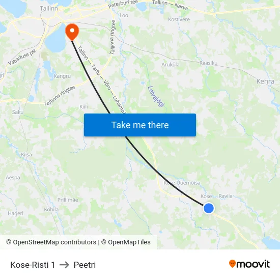 Kose-Risti 1 to Peetri map