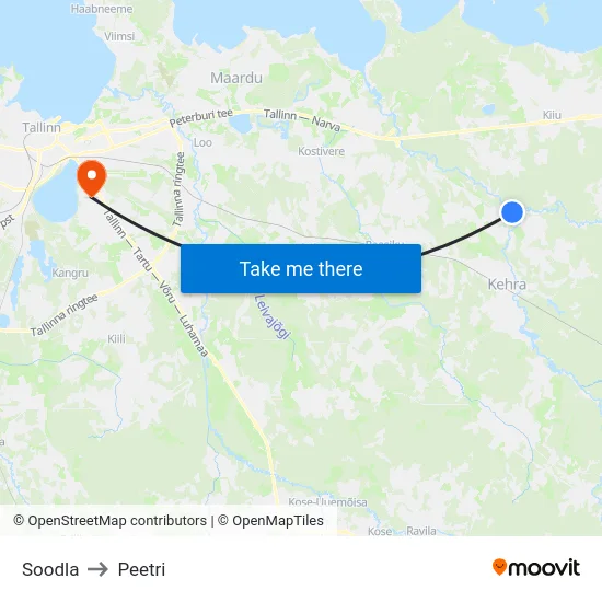 Soodla to Peetri map