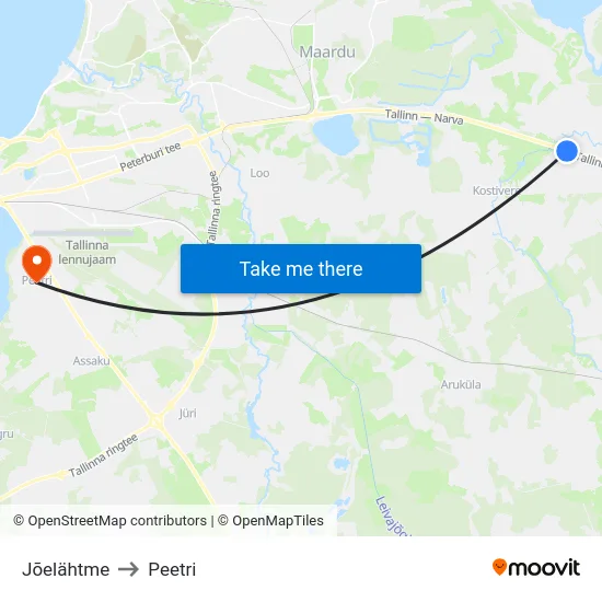 Jõelähtme to Peetri map