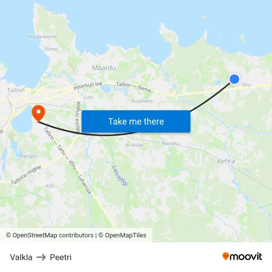 Valkla to Peetri map
