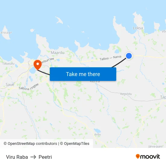 Viru Raba to Peetri map