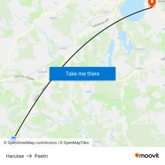 Harutee to Peetri map