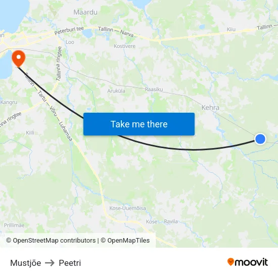 Mustjõe to Peetri map