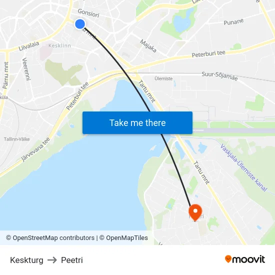 Keskturg to Peetri map