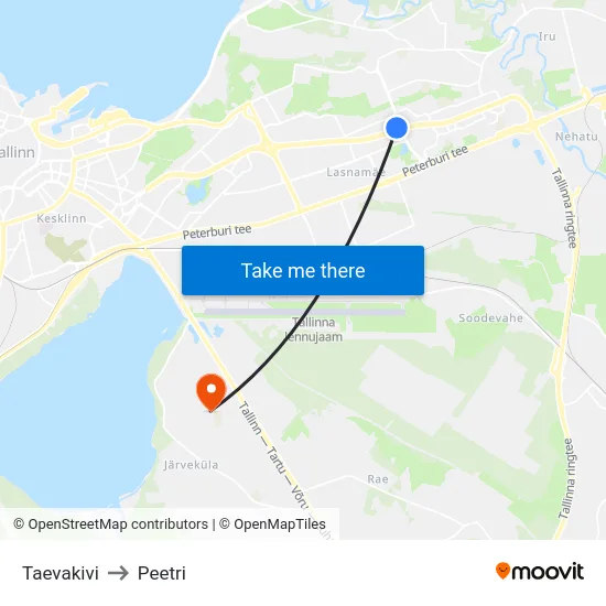 Taevakivi to Peetri map