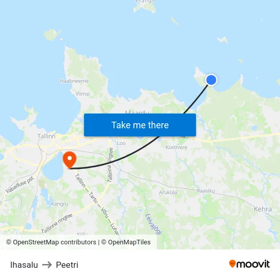 Ihasalu to Peetri map