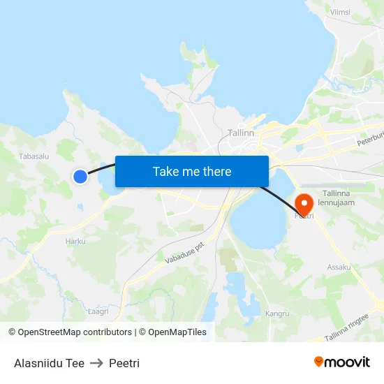 Alasniidu Tee to Peetri map