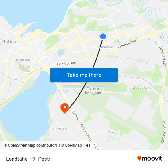 Lendtähe to Peetri map