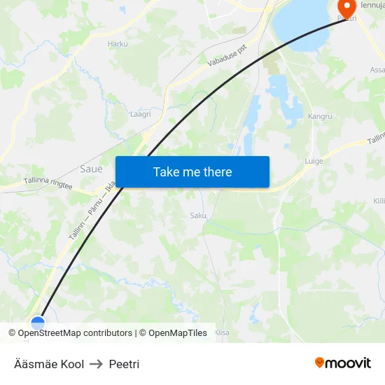 Ääsmäe Kool to Peetri map