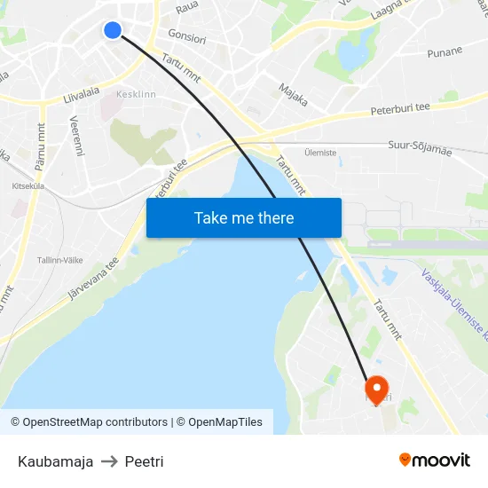 Kaubamaja to Peetri map