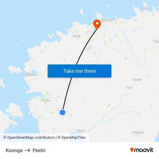 Koonga to Peetri map