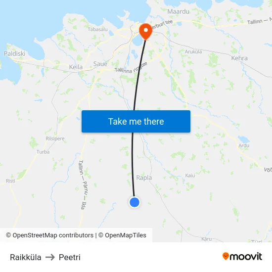 Raikküla to Peetri map