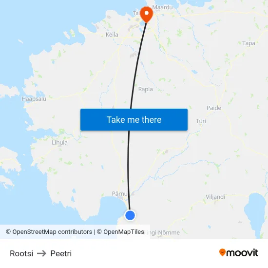 Rootsi to Peetri map