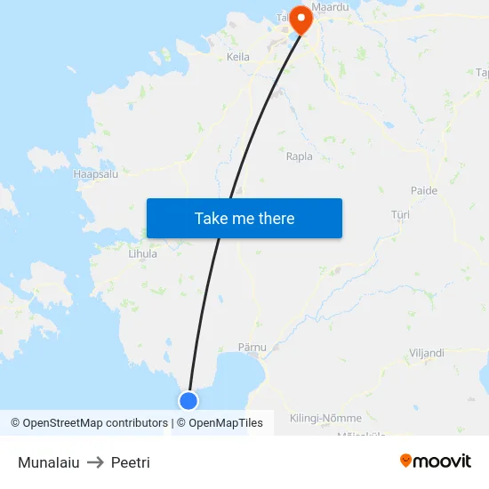 Munalaiu to Peetri map