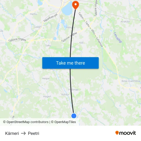 Kärneri to Peetri map