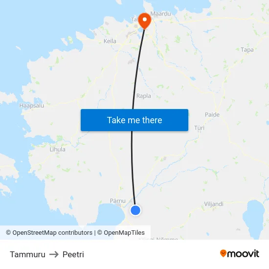 Tammuru to Peetri map