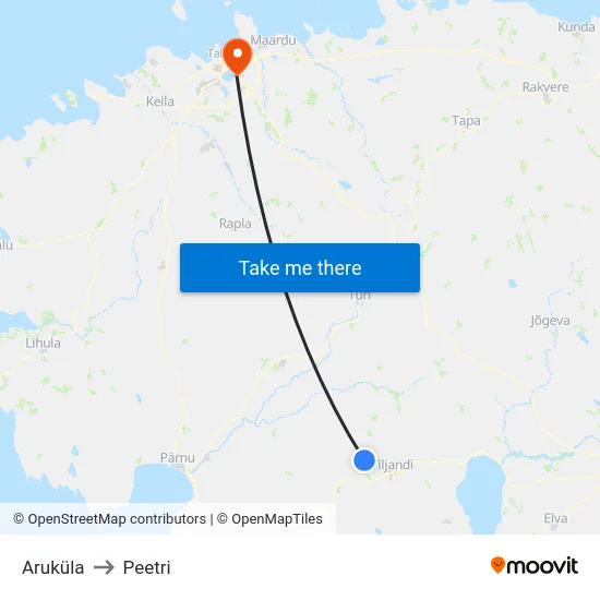 Aruküla to Peetri map