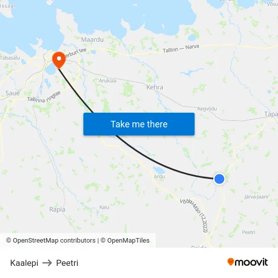 Kaalepi to Peetri map