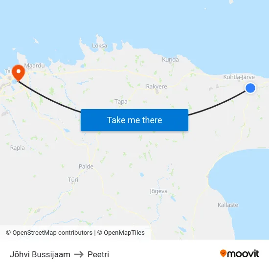 Jõhvi Bussijaam to Peetri map