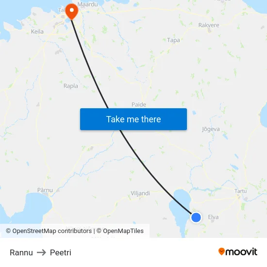 Rannu to Peetri map