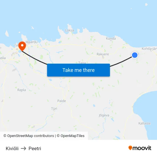 Kiviõli to Peetri map