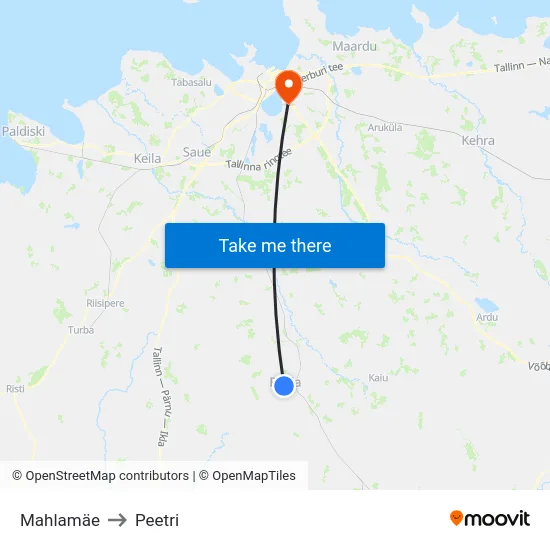 Mahlamäe to Peetri map