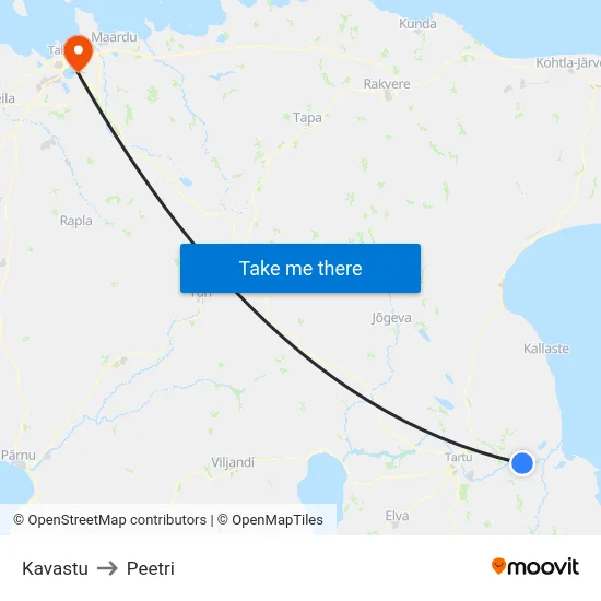 Kavastu to Peetri map