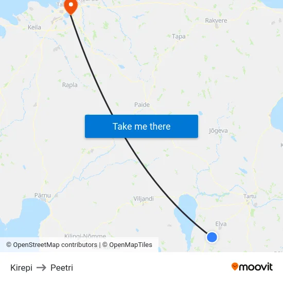 Kirepi to Peetri map