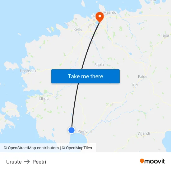 Uruste to Peetri map