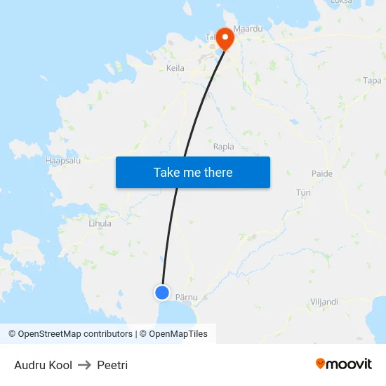 Audru Kool to Peetri map