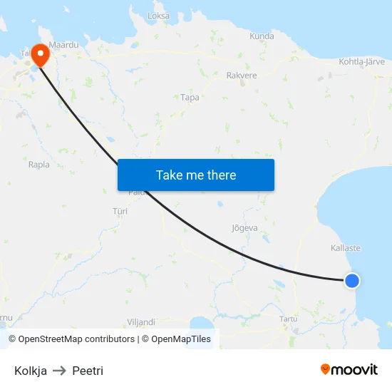 Kolkja to Peetri map