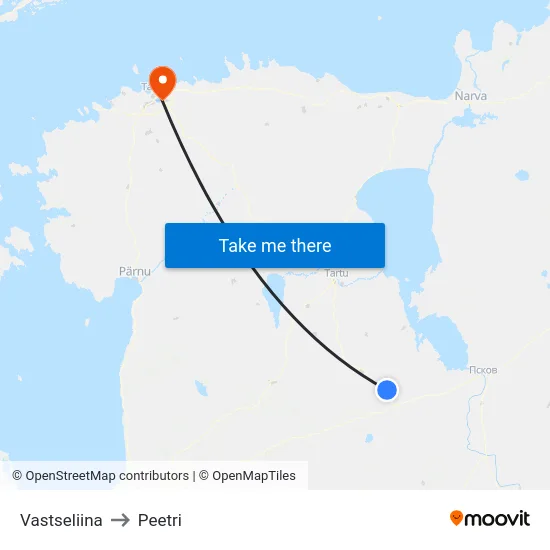 Vastseliina to Peetri map
