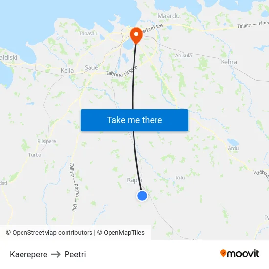 Kaerepere to Peetri map