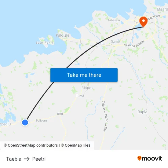 Taebla to Peetri map