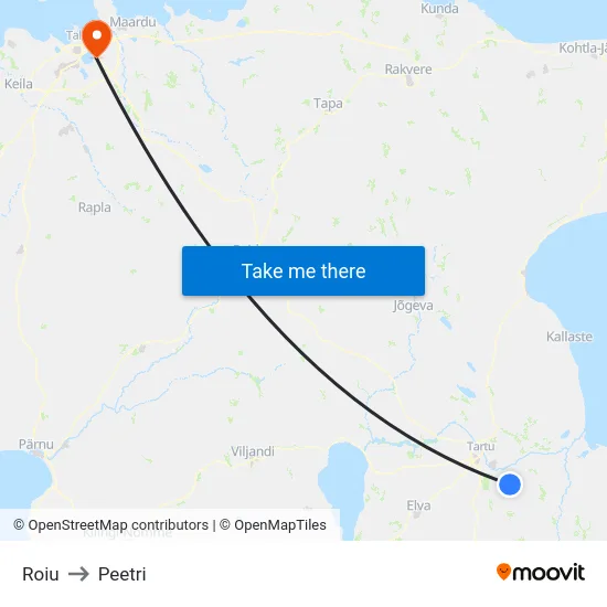 Roiu to Peetri map