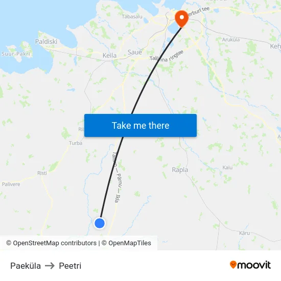 Paeküla to Peetri map