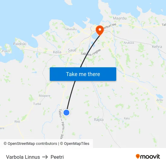 Varbola Linnus to Peetri map